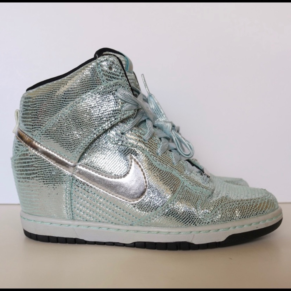Nike dunk sky hi QS wedge disco ball silver shoes